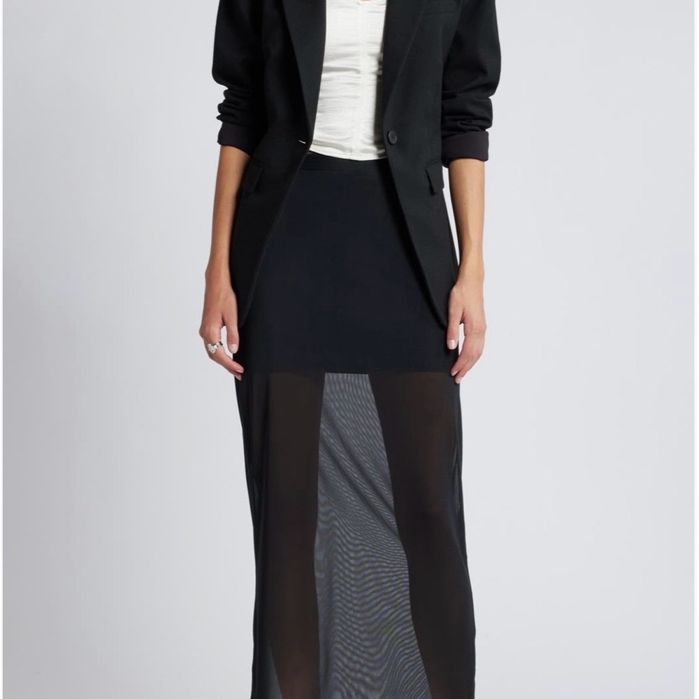 Partially sheer black maxi skirt
